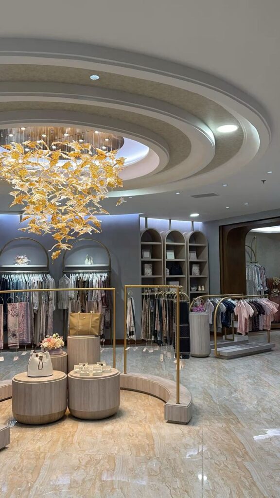 Designer showroom with sculptural lighting